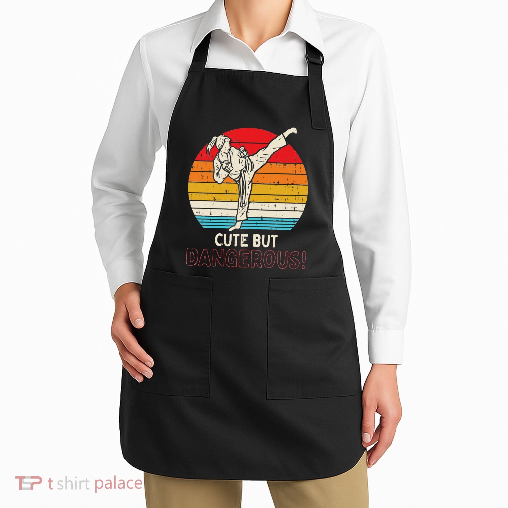 Cute But Dangerous Girl Ponytail Kick Karate Taekwondo Apron