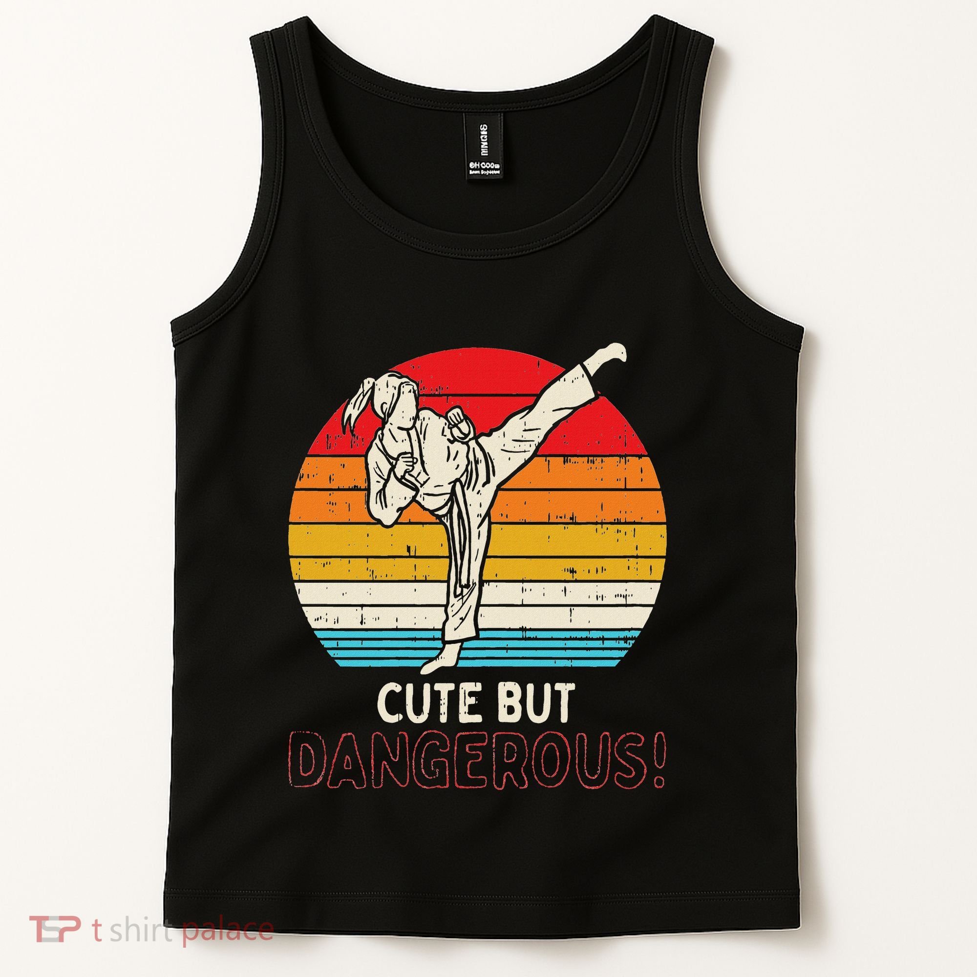 Cute But Dangerous Girl Ponytail Kick Karate Taekwondo Tank Top