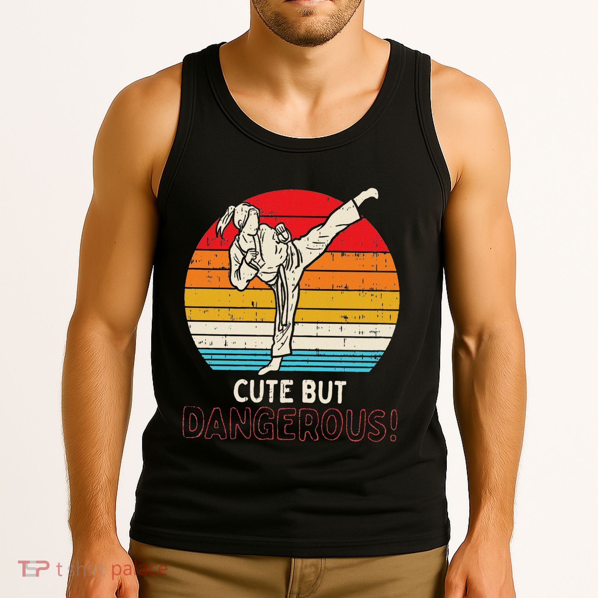 Cute But Dangerous Girl Ponytail Kick Karate Taekwondo Tank Top