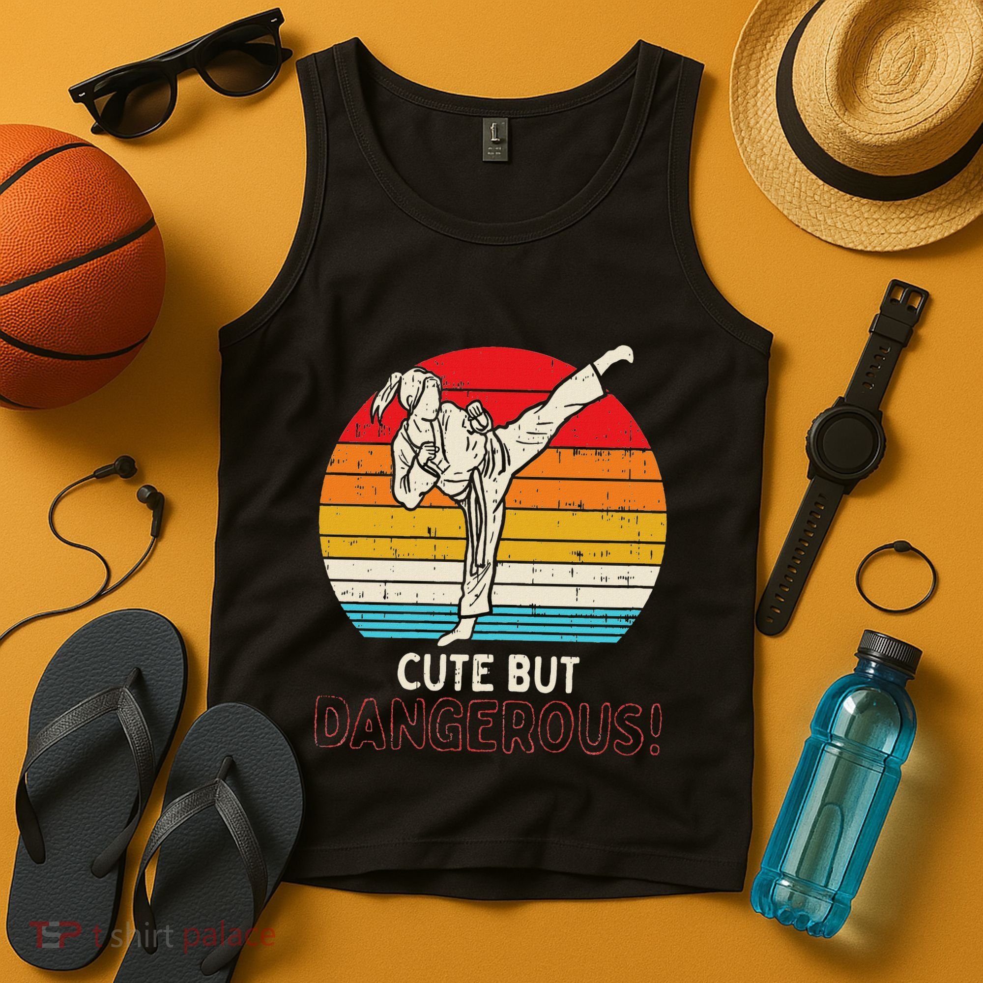 Cute But Dangerous Girl Ponytail Kick Karate Taekwondo Tank Top