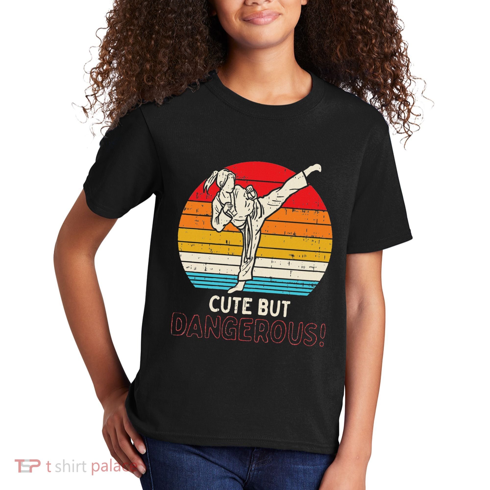 Cute But Dangerous Girl Ponytail Kick Karate Taekwondo Kids T-Shirt