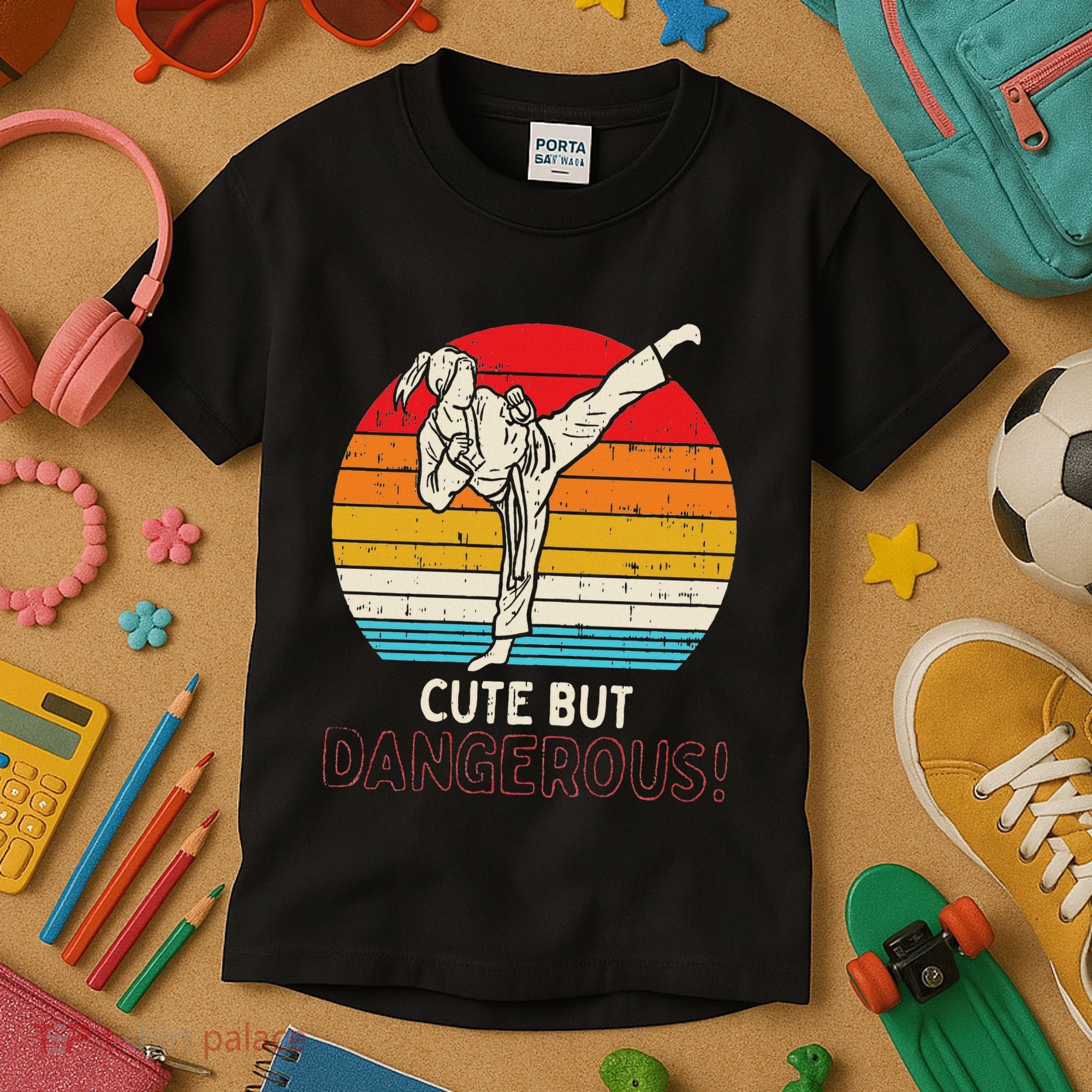 Cute But Dangerous Girl Ponytail Kick Karate Taekwondo Kids T-Shirt