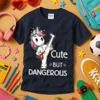 Cute But Dangerous Funny Karate Taekwondo Kids T-Shirt thumb 3