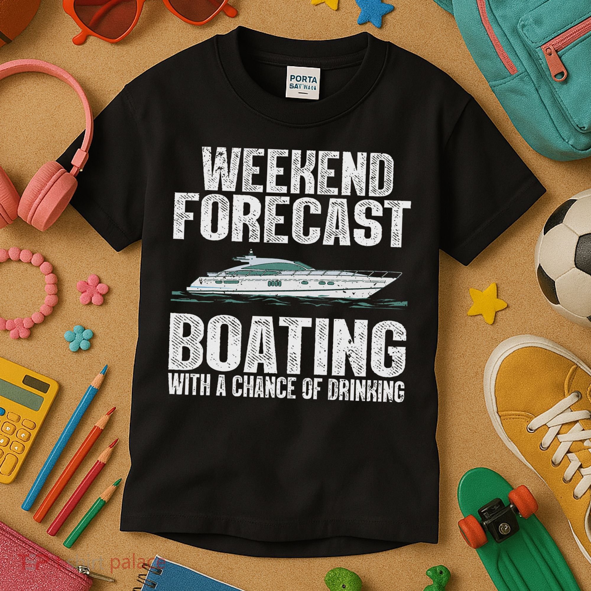 Cute Boat Drinking Art For Women Boating Pontoon Captain Kids T-Shirt