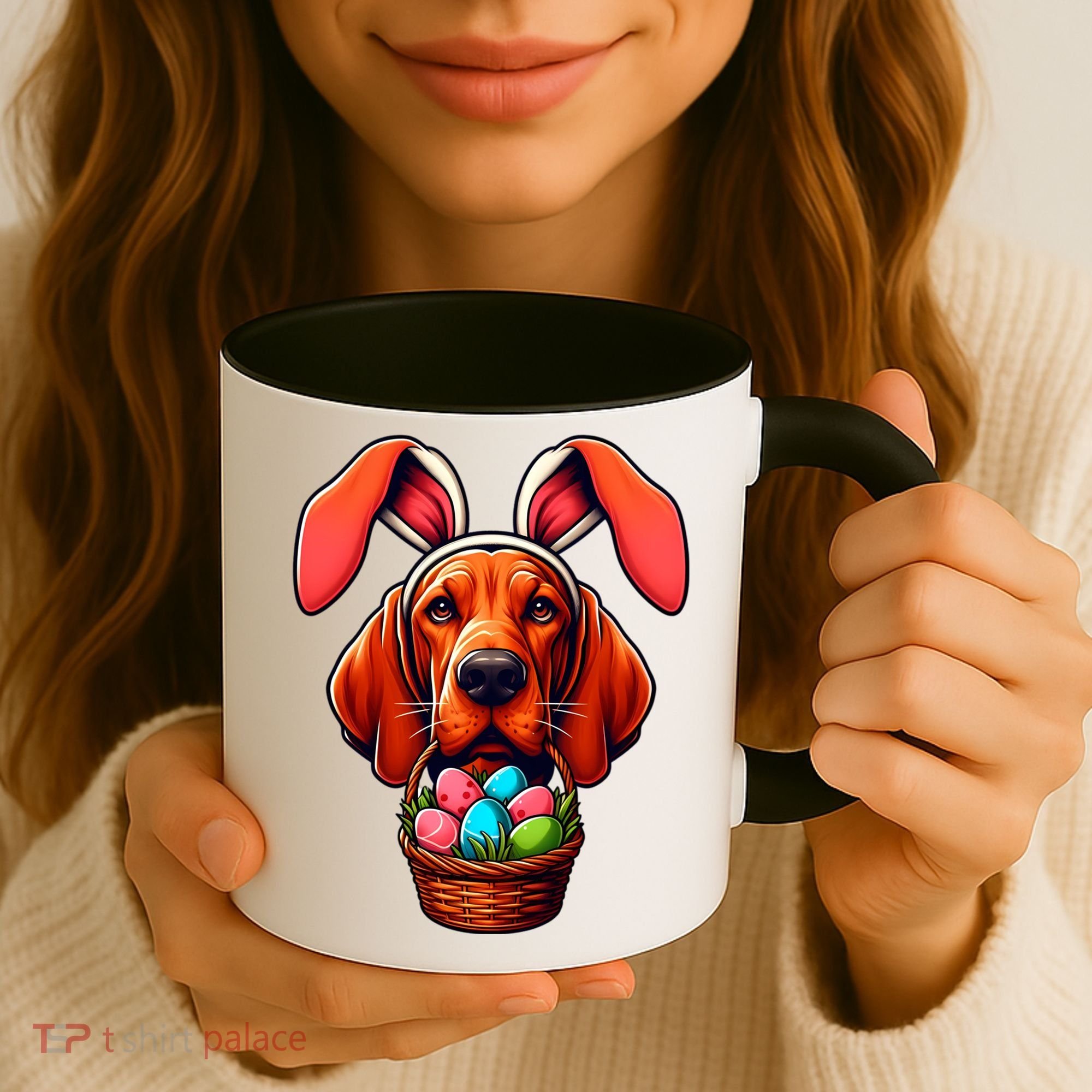 Cute Bunny Ears Redbone Coonhound Dog Easter Egg Hunt Mom Gift Coffee Mug
