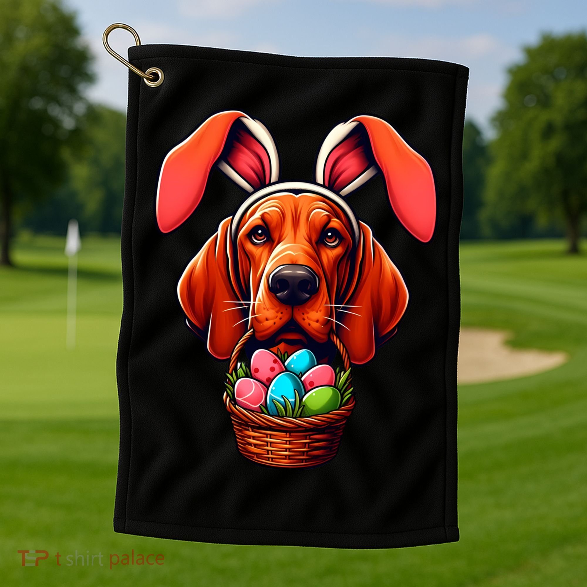 Cute Bunny Ears Redbone Coonhound Dog Easter Egg Hunt Mom Gift Golf Towel