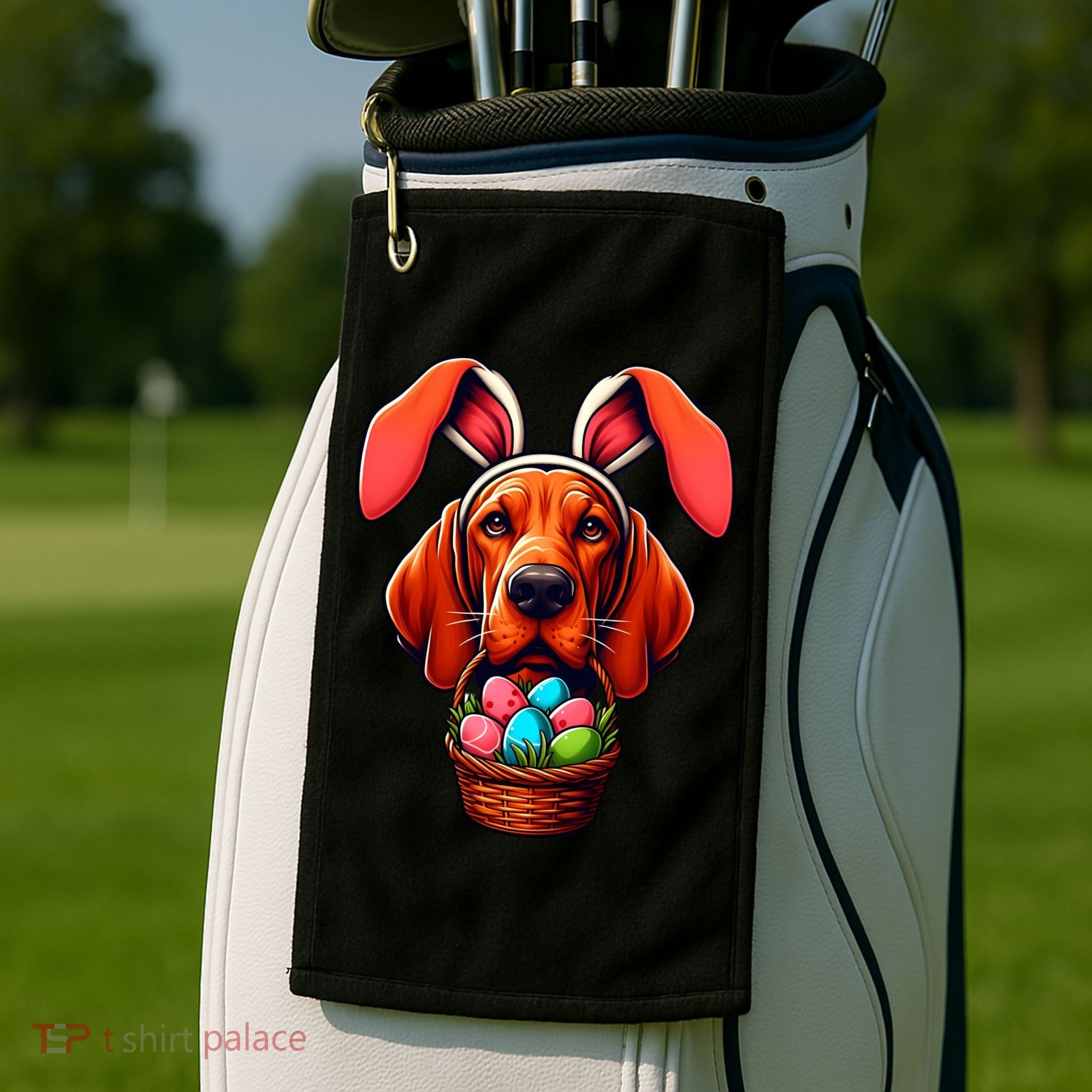 Cute Bunny Ears Redbone Coonhound Dog Easter Egg Hunt Mom Gift Golf Towel