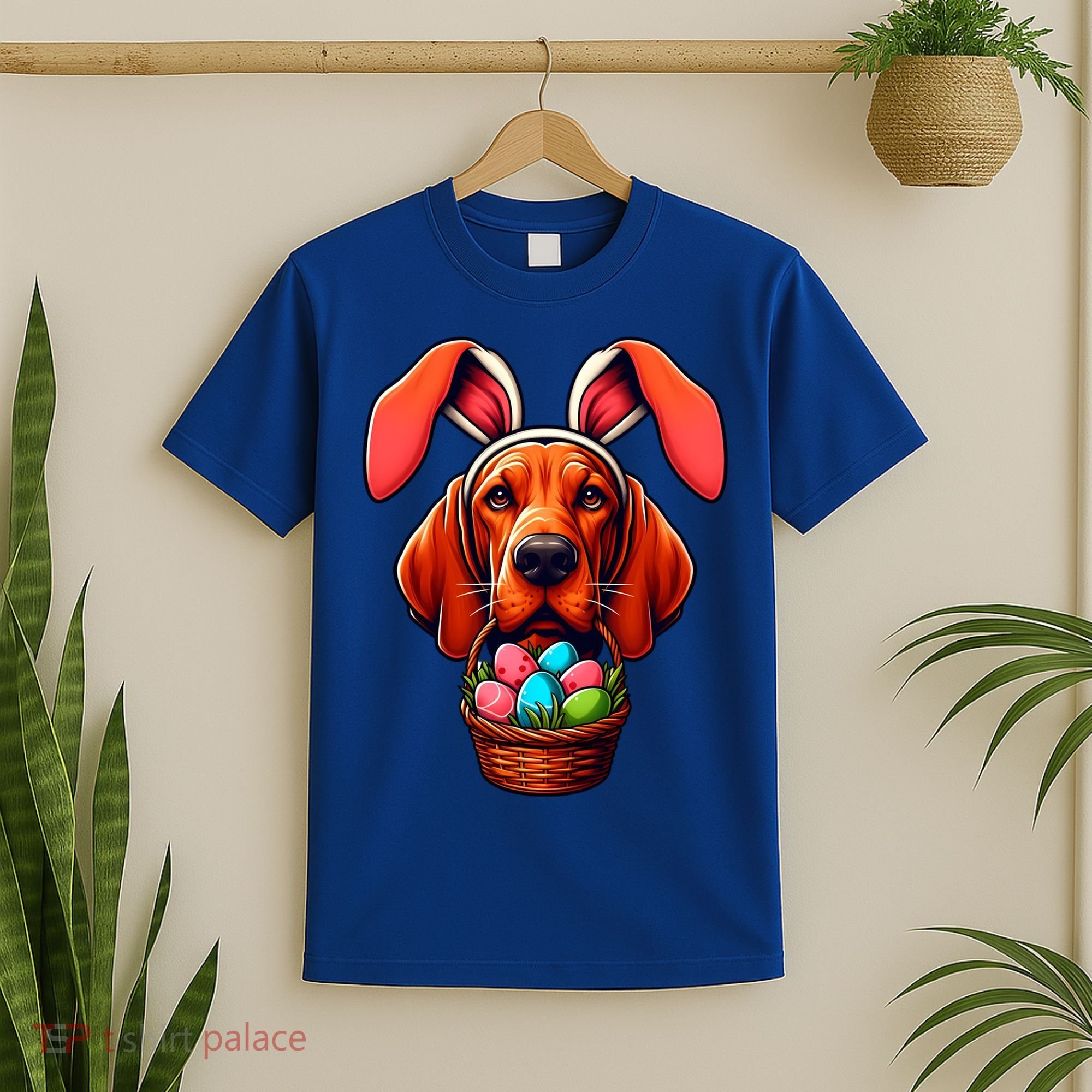 Cute Bunny Ears Redbone Coonhound Dog Easter Egg Hunt Mom Gift T-Shirt