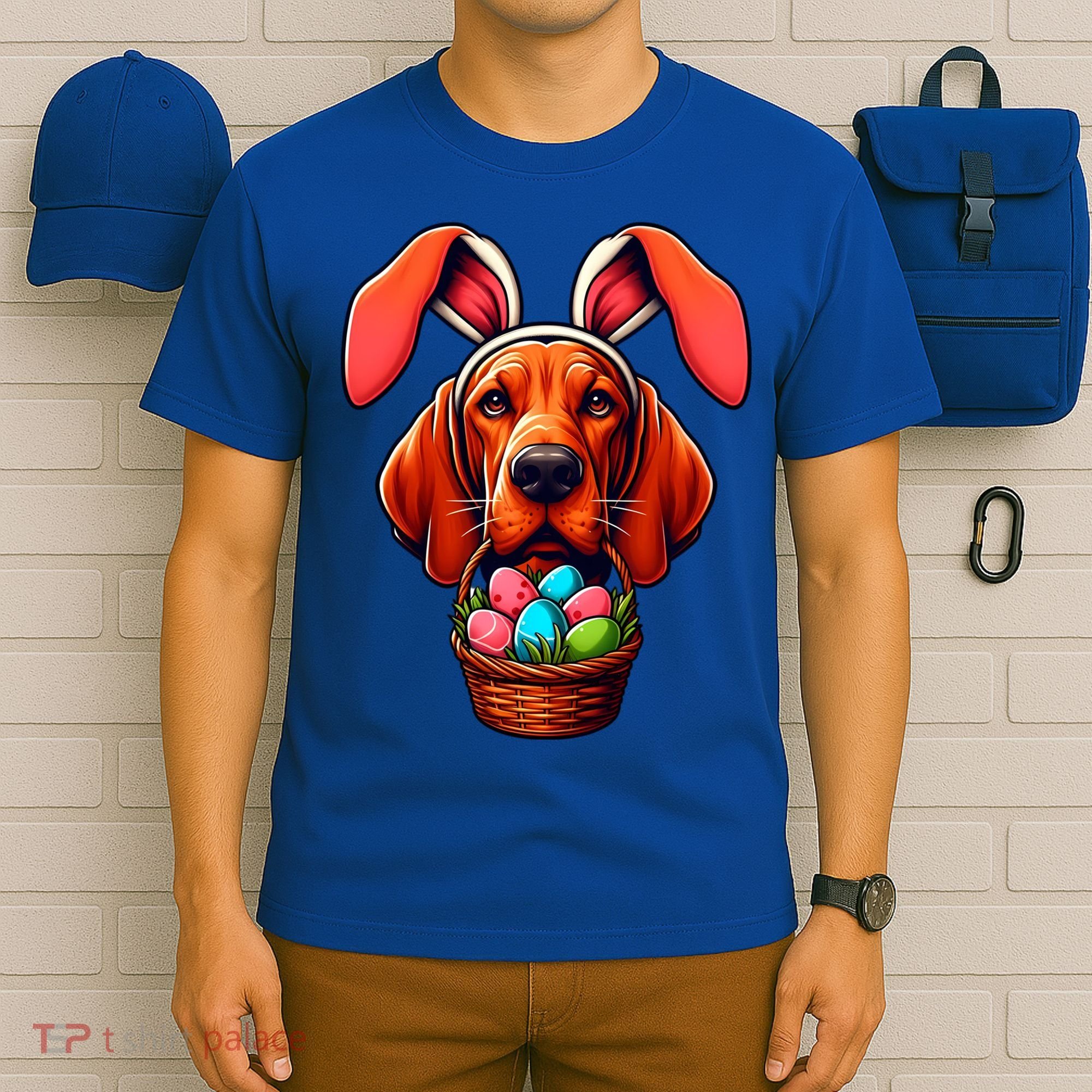 Cute Bunny Ears Redbone Coonhound Dog Easter Egg Hunt Mom Gift T-Shirt