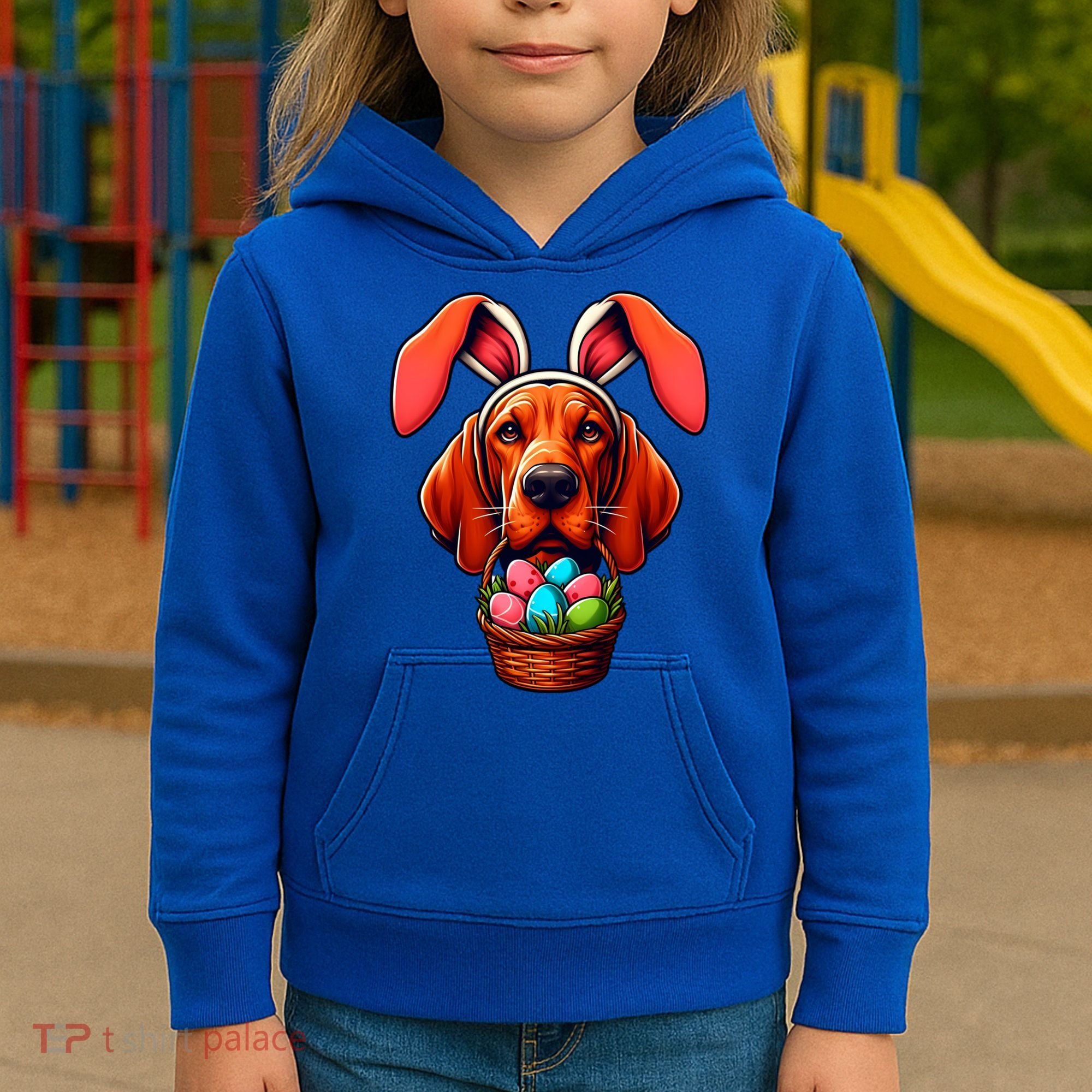 Cute Bunny Ears Redbone Coonhound Dog Easter Egg Hunt Mom Gift Kids Hoodie