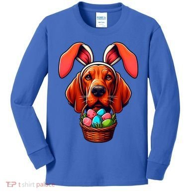Cute Bunny Ears Redbone Coonhound Dog Easter Egg Hunt Mom Gift Kids Long Sleeve Shirt