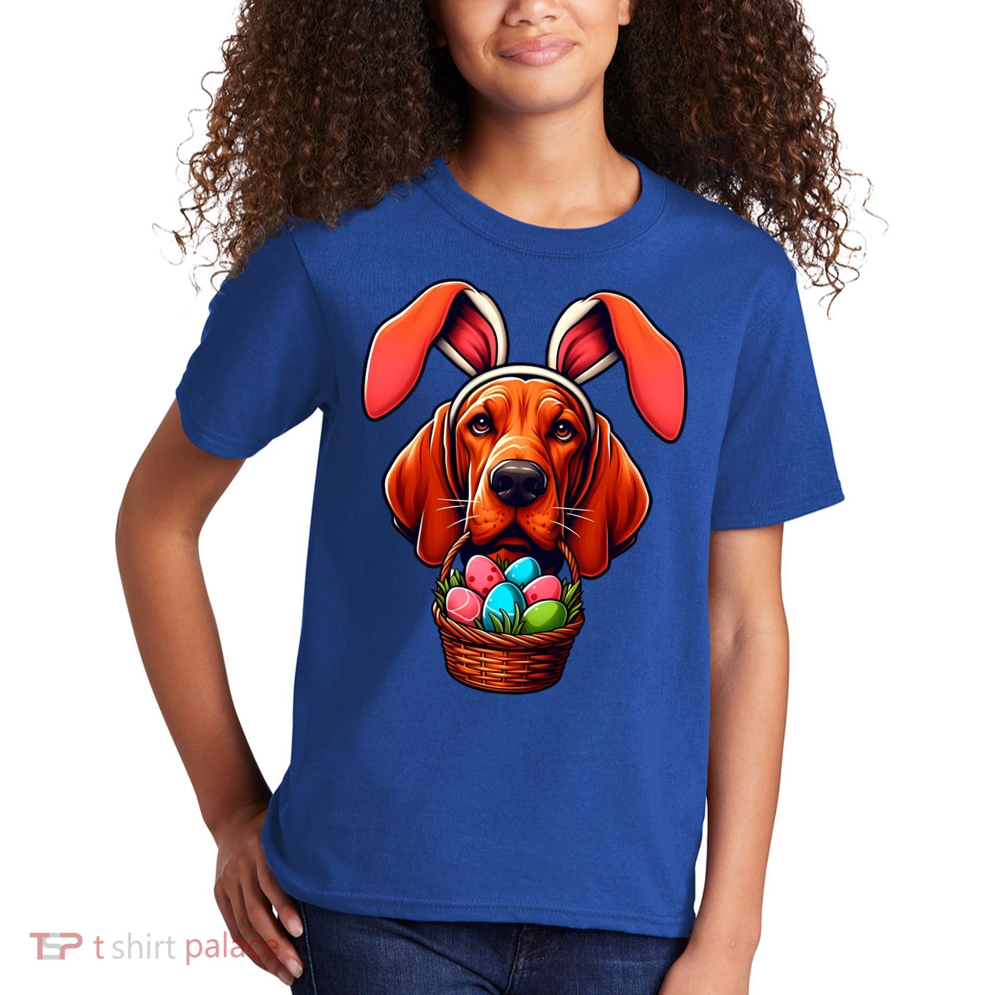 Cute Bunny Ears Redbone Coonhound Dog Easter Egg Hunt Mom Gift Kids T-Shirt