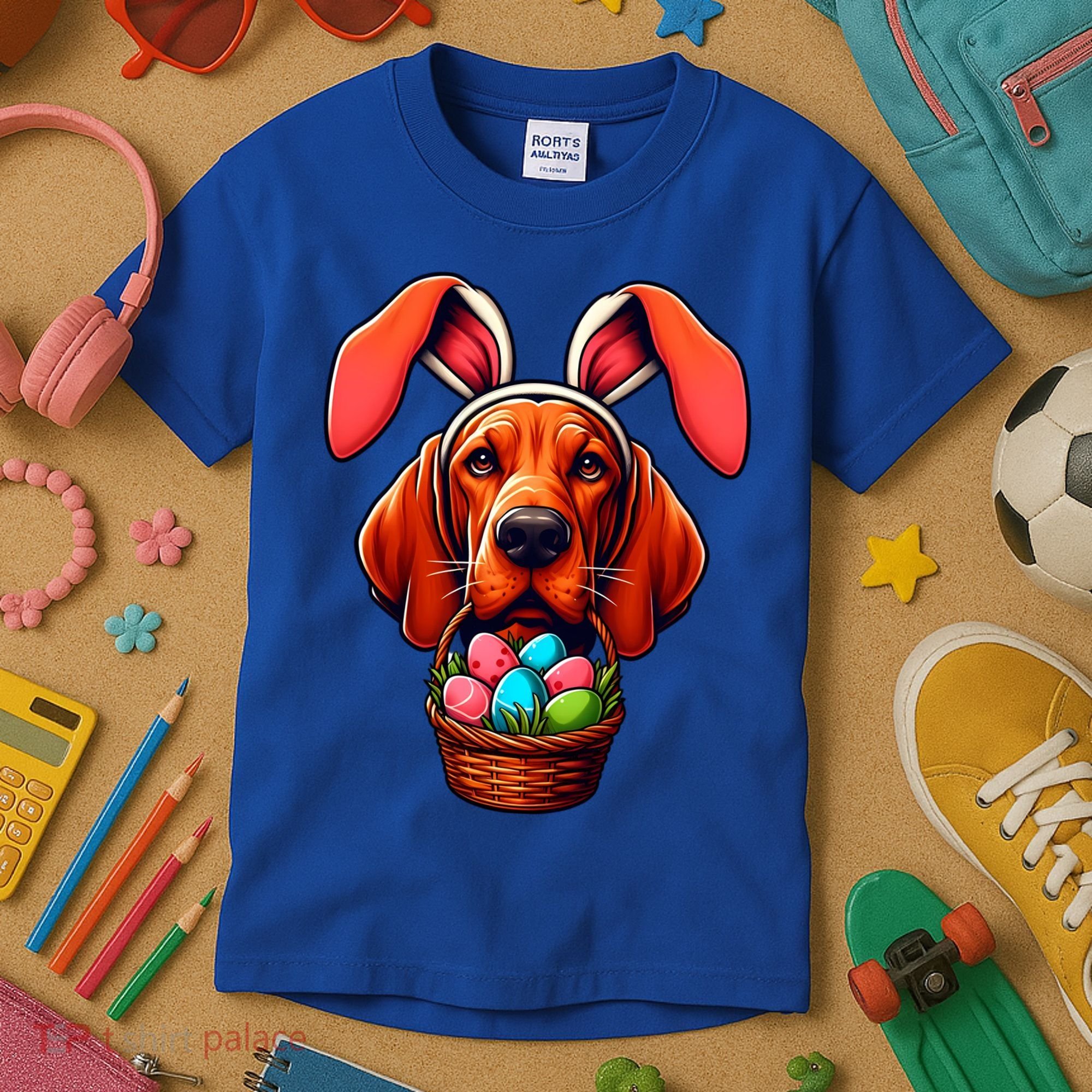 Cute Bunny Ears Redbone Coonhound Dog Easter Egg Hunt Mom Gift Kids T-Shirt