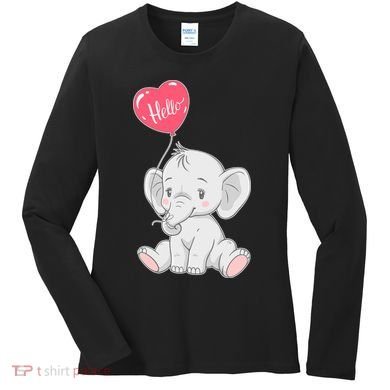 Cute Baby Elephant With Balloon Women's Long Sleeve Shirt