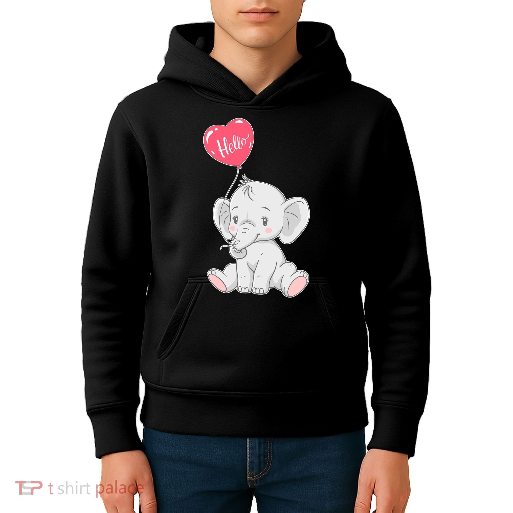 Cute Baby Elephant With Balloon Kids Hoodie