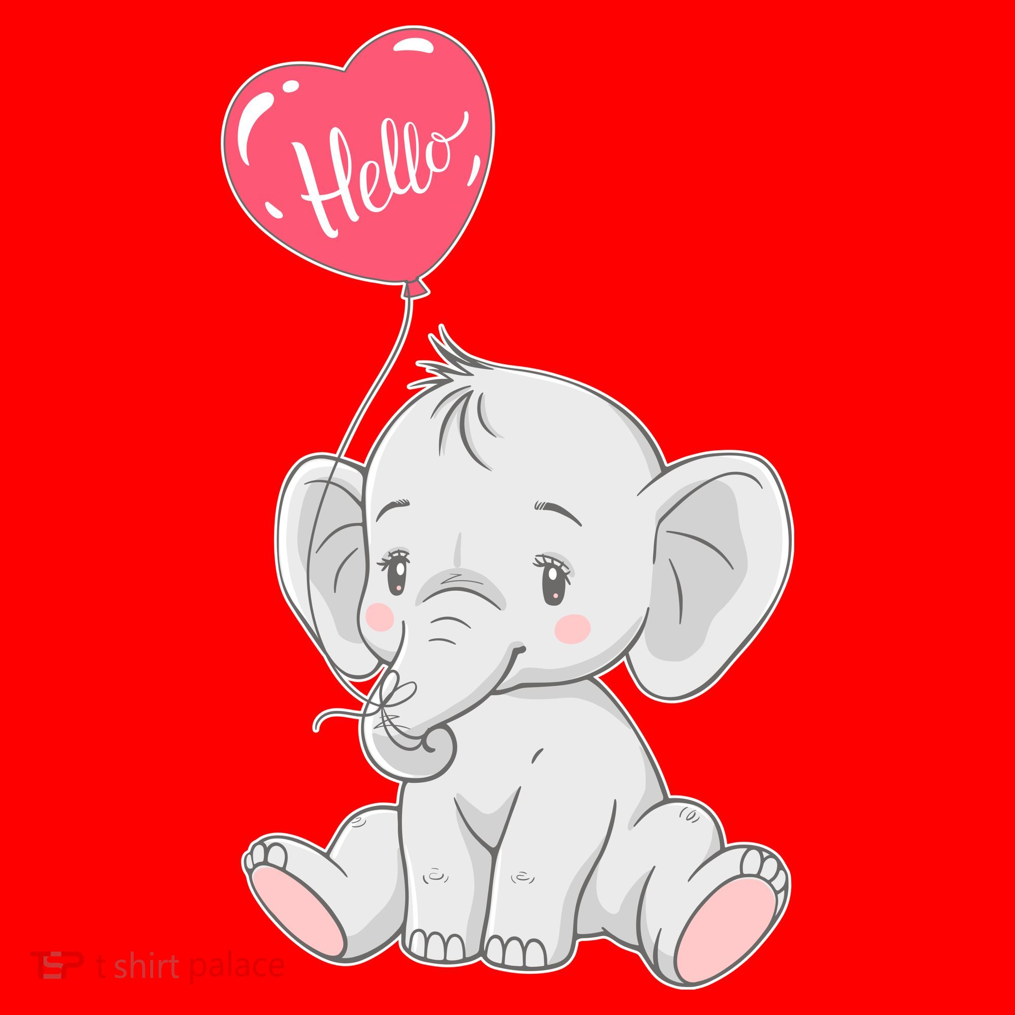 Cute Baby Elephant With Balloon Santa Hat