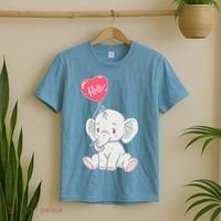 Cute Baby Elephant With Balloon T-Shirt thumb 2