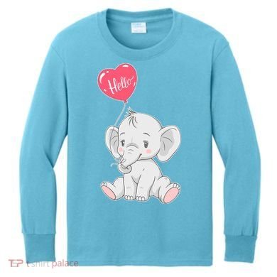 Cute Baby Elephant With Balloon Kids Long Sleeve Shirt