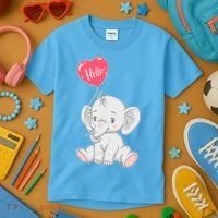 Cute Baby Elephant With Balloon Kids T-Shirt thumb 3