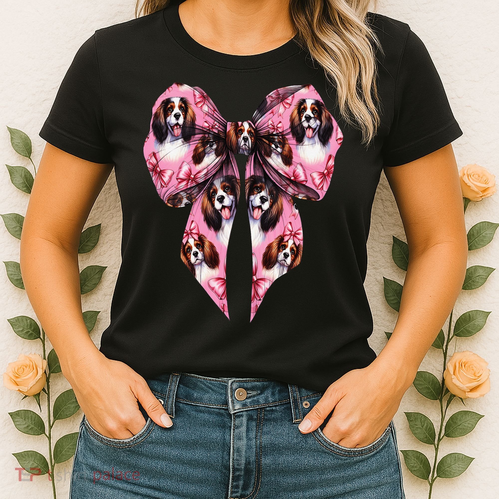 Coquette Bow English Springer Spaniel Dog Mom Girl Women's T-Shirt