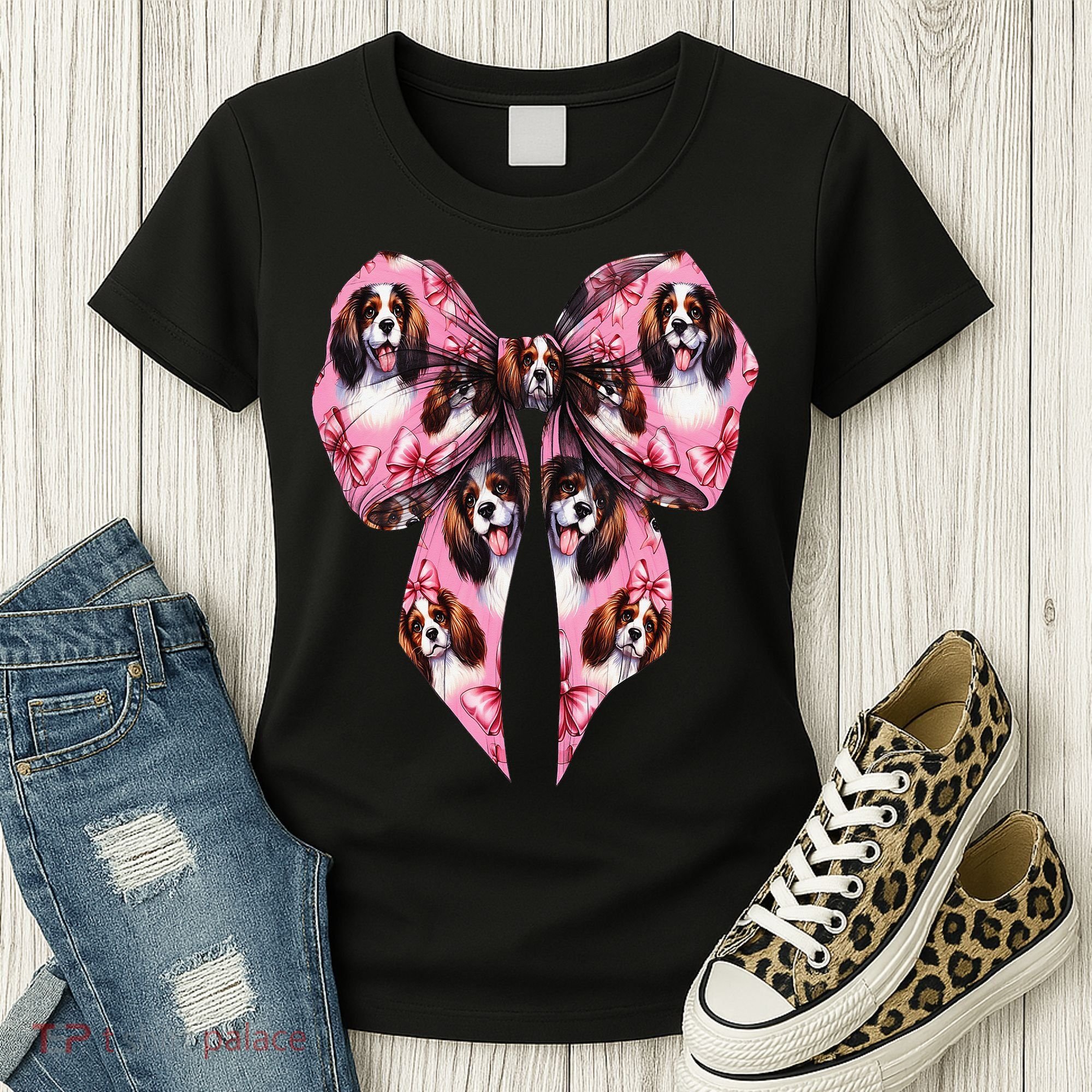 Coquette Bow English Springer Spaniel Dog Mom Girl Women's T-Shirt