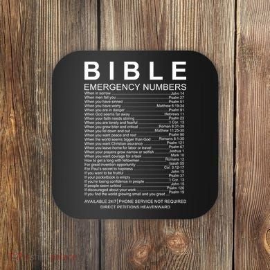 Christian Bible Emergency Numbers Coaster