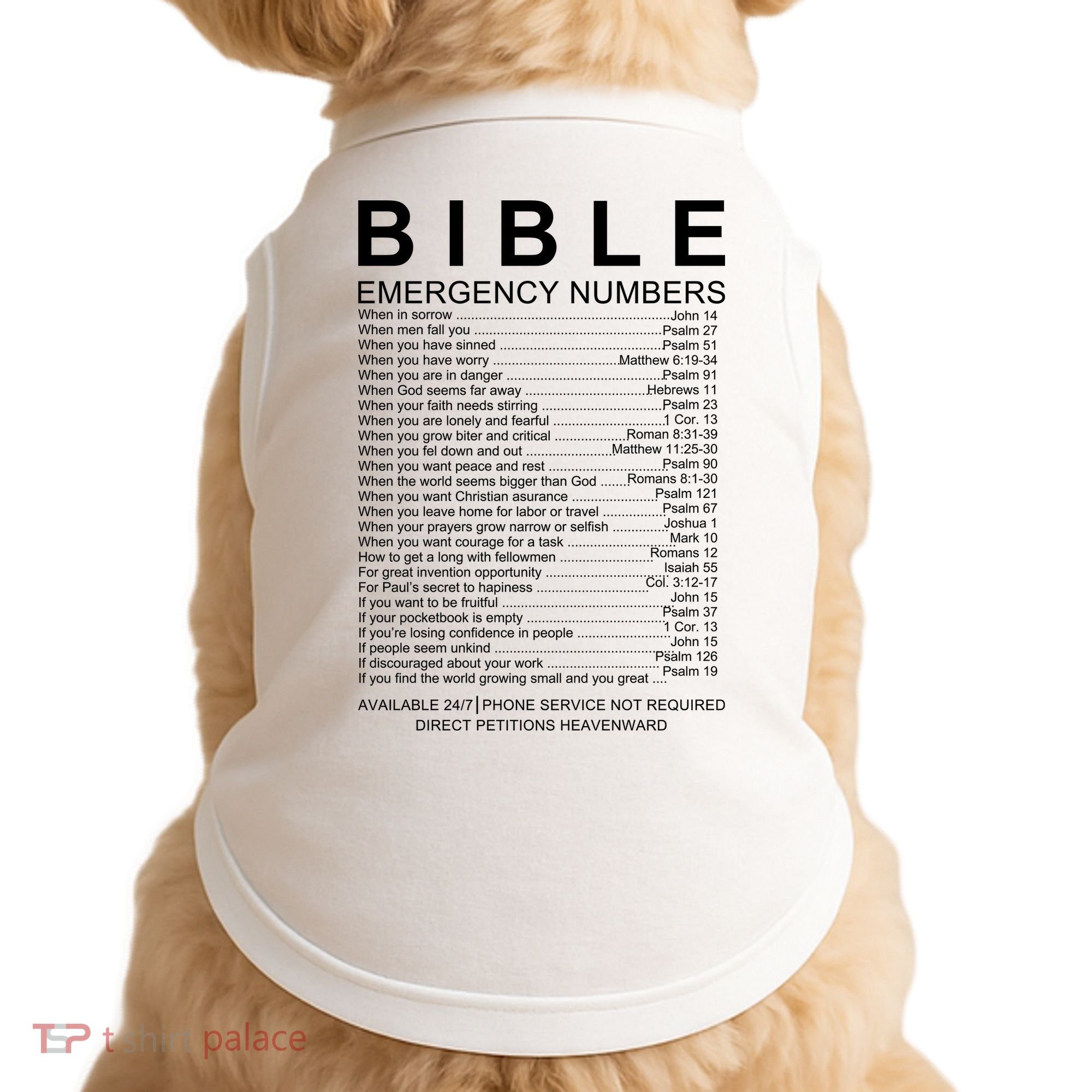 Christian Bible Emergency Numbers Doggie Tank