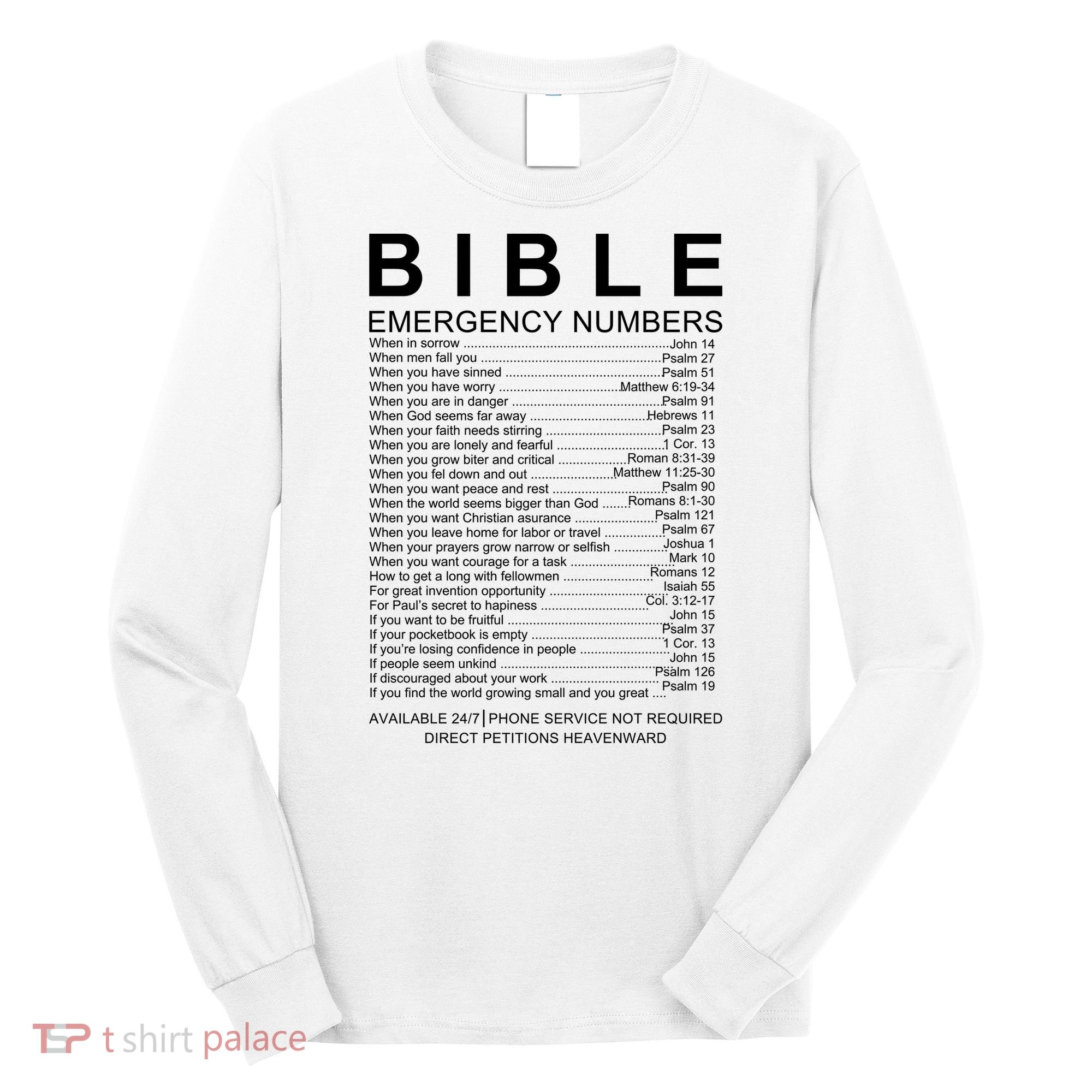 Christian Bible Emergency Numbers Long Sleeve Shirt