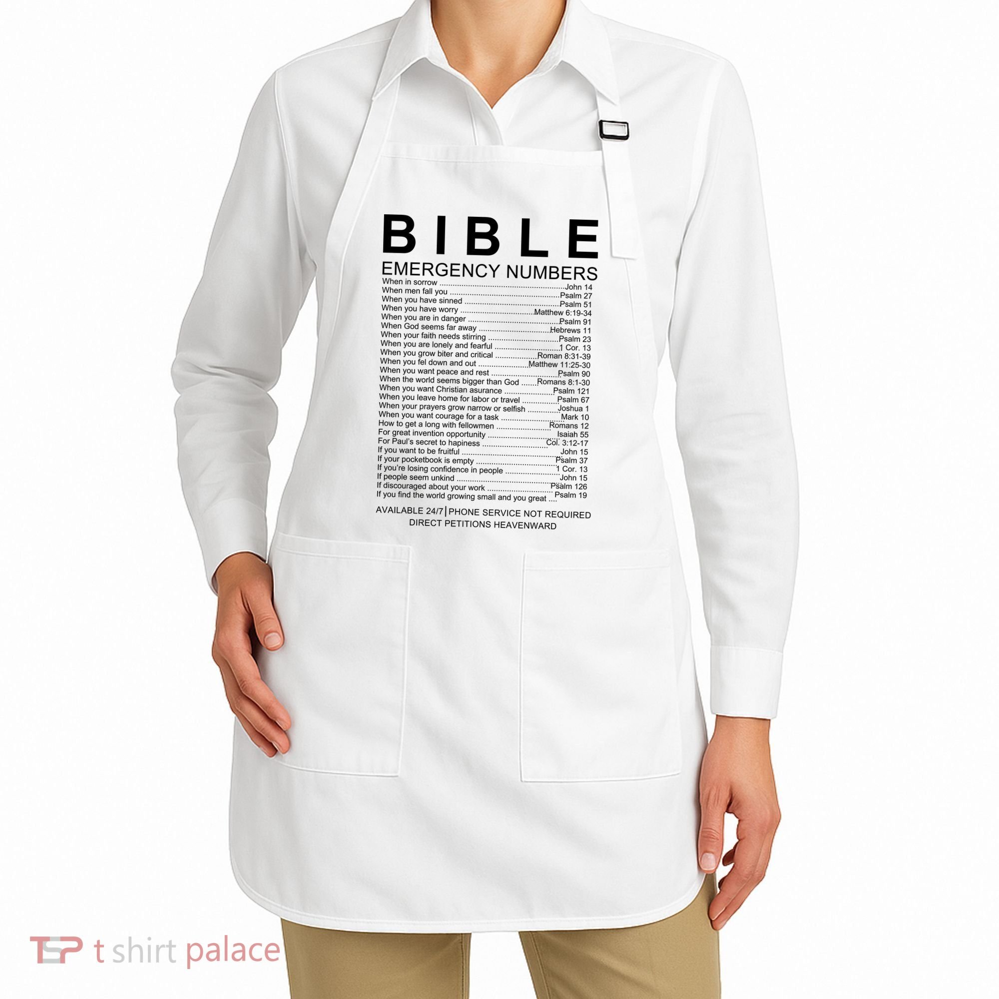 Christian Bible Emergency Numbers Apron