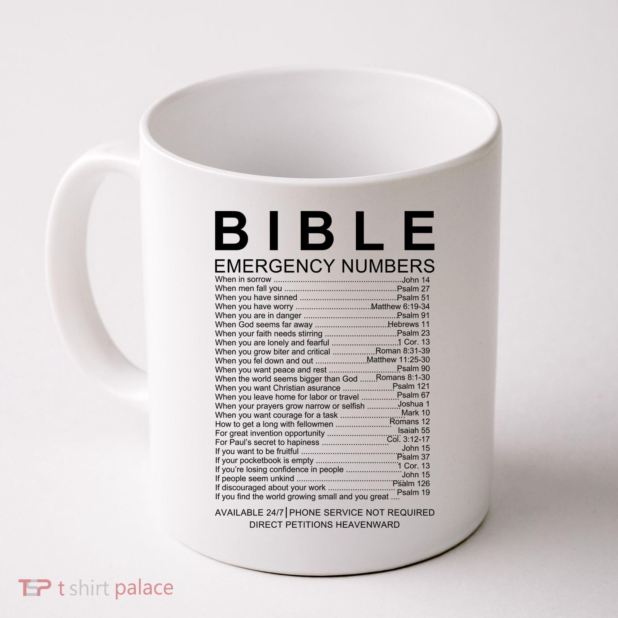 Christian Bible Emergency Numbers Coffee Mug