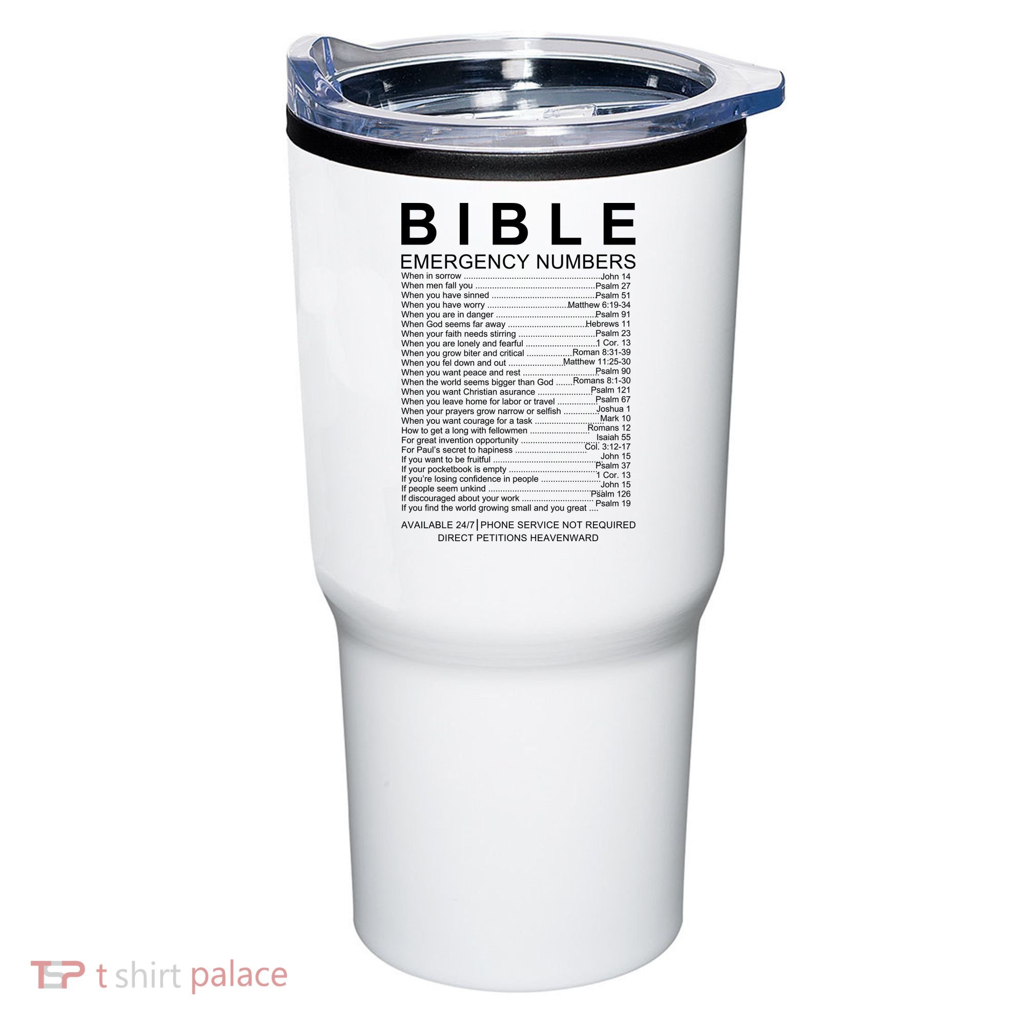 Christian Bible Emergency Numbers Tumbler