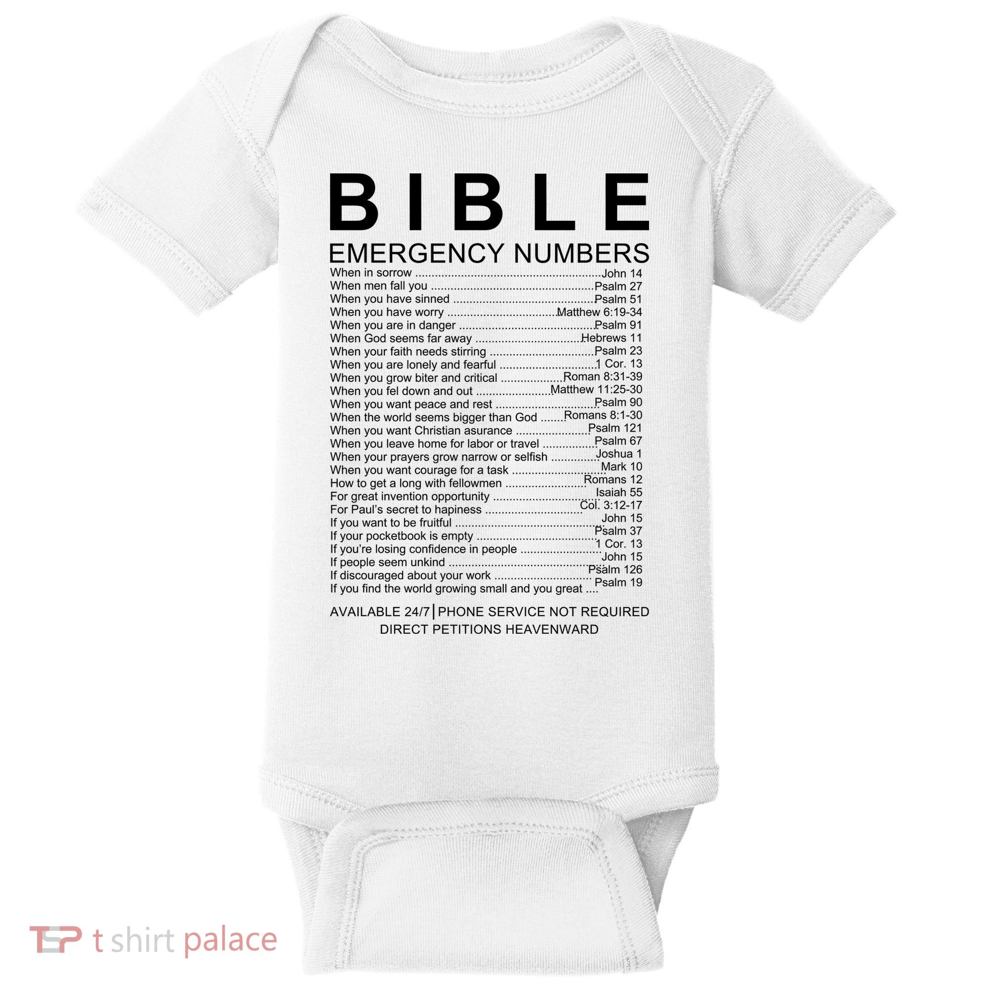 Christian Bible Emergency Numbers Baby Bodysuit