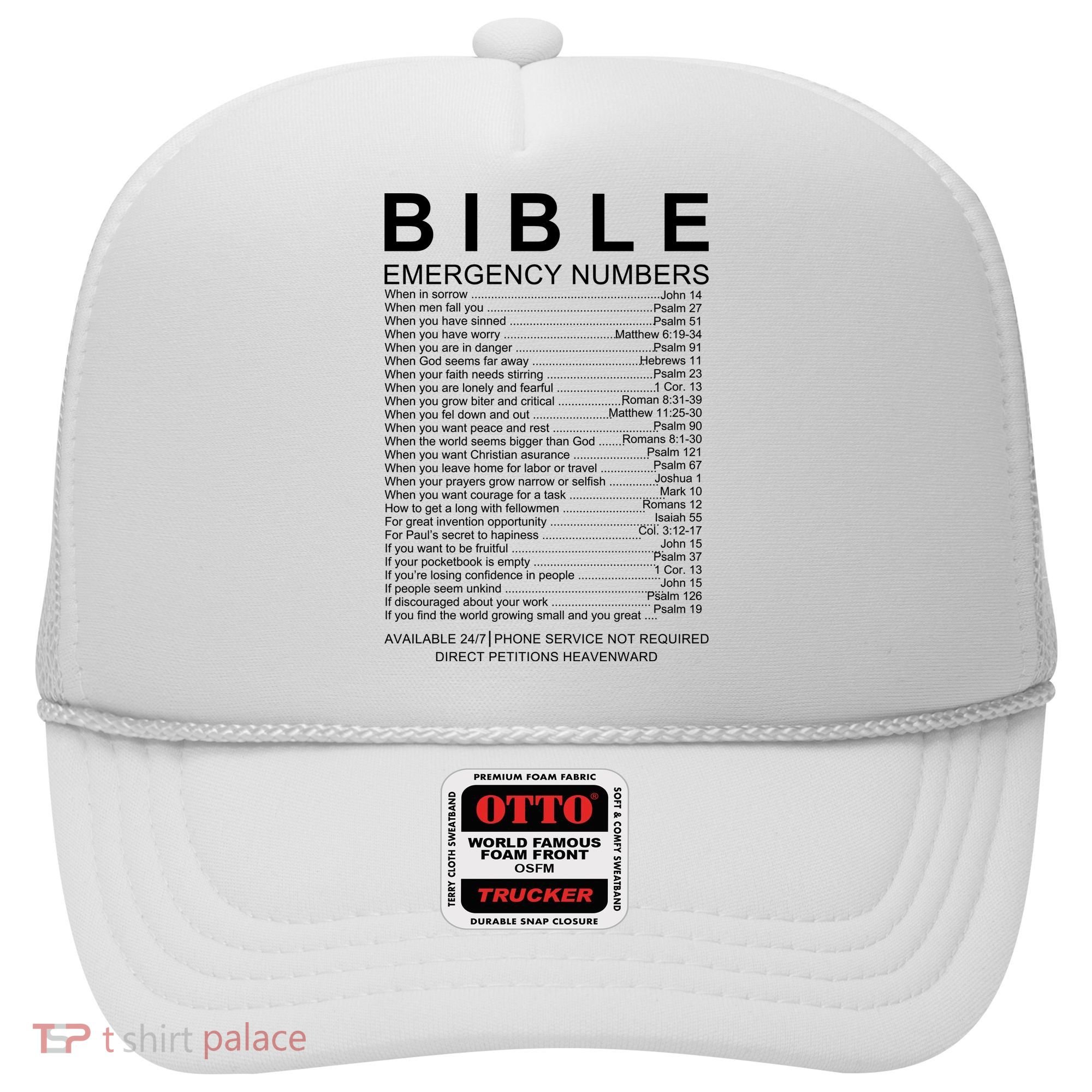 Christian Bible Emergency Numbers Hat