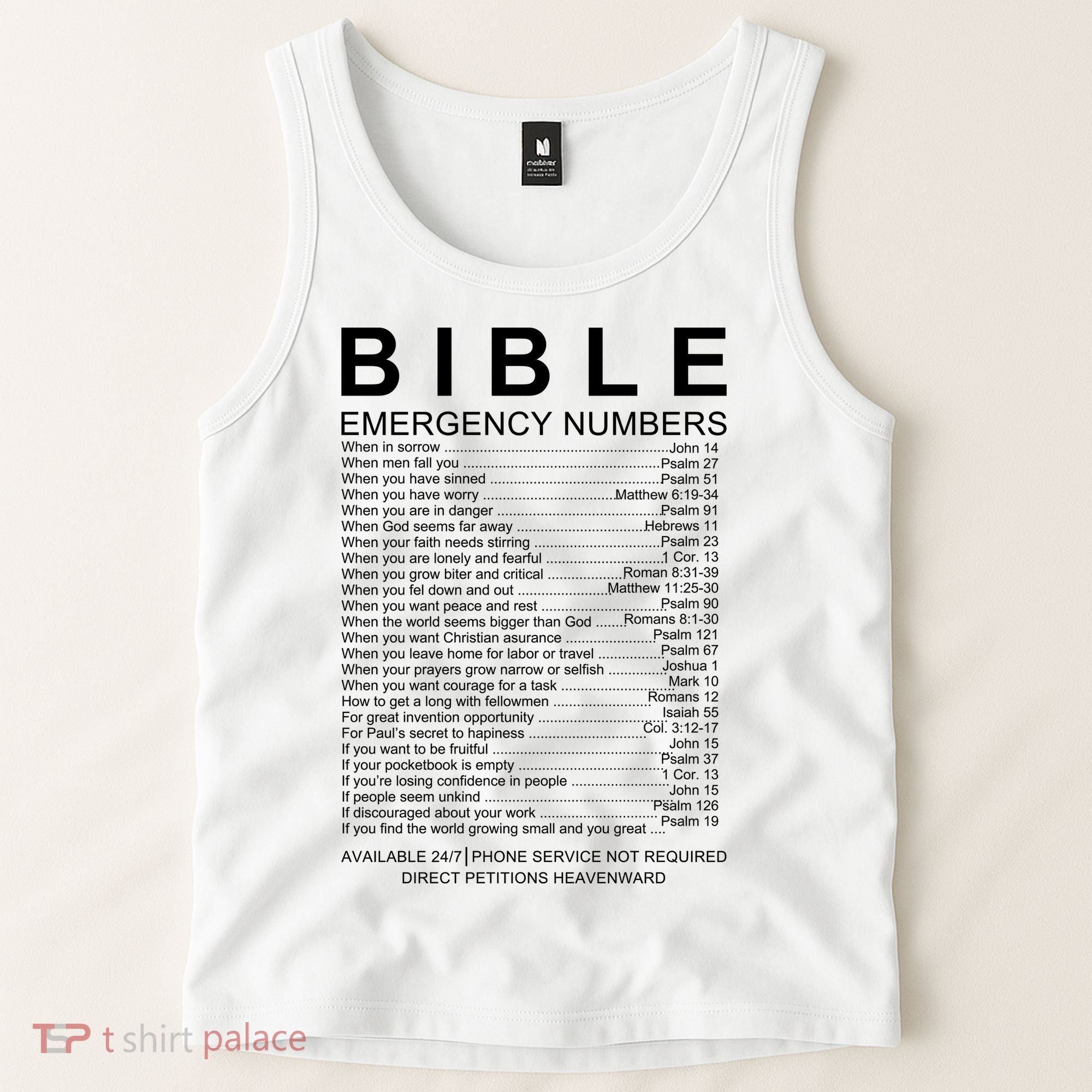 Christian Bible Emergency Numbers Tank Top