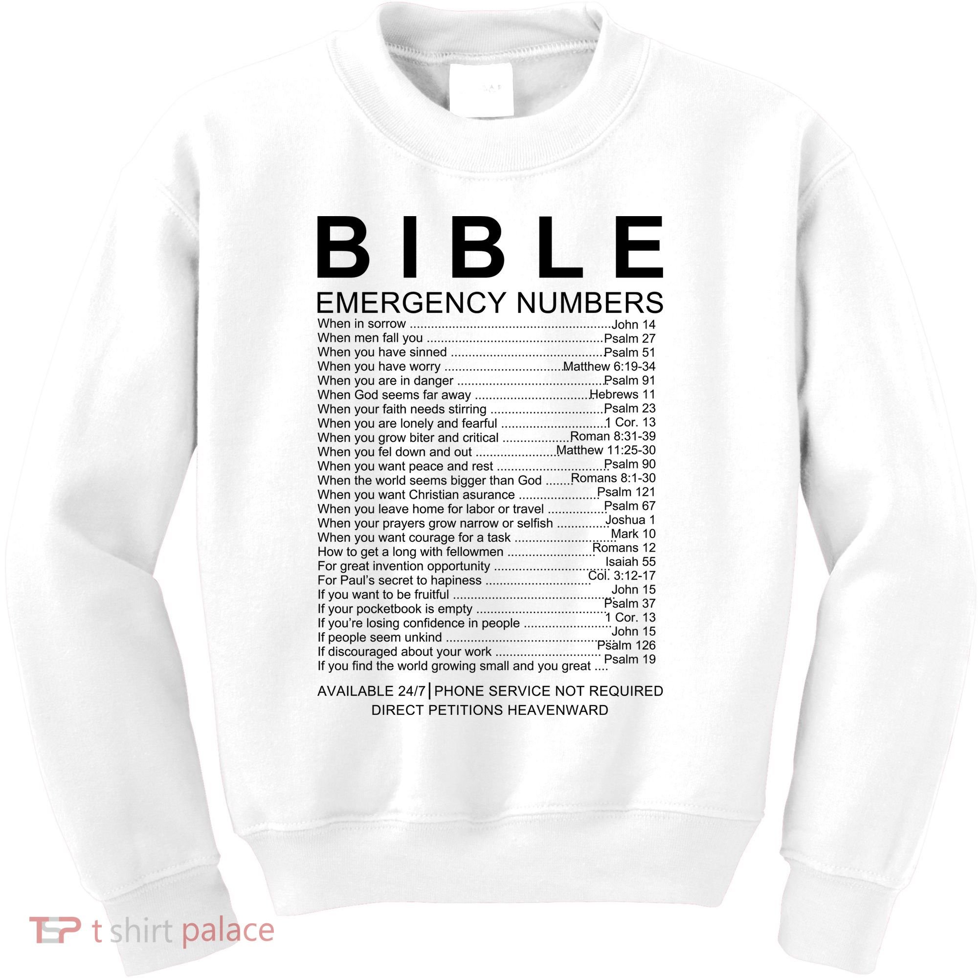 Christian Bible Emergency Numbers Kids Sweatshirt