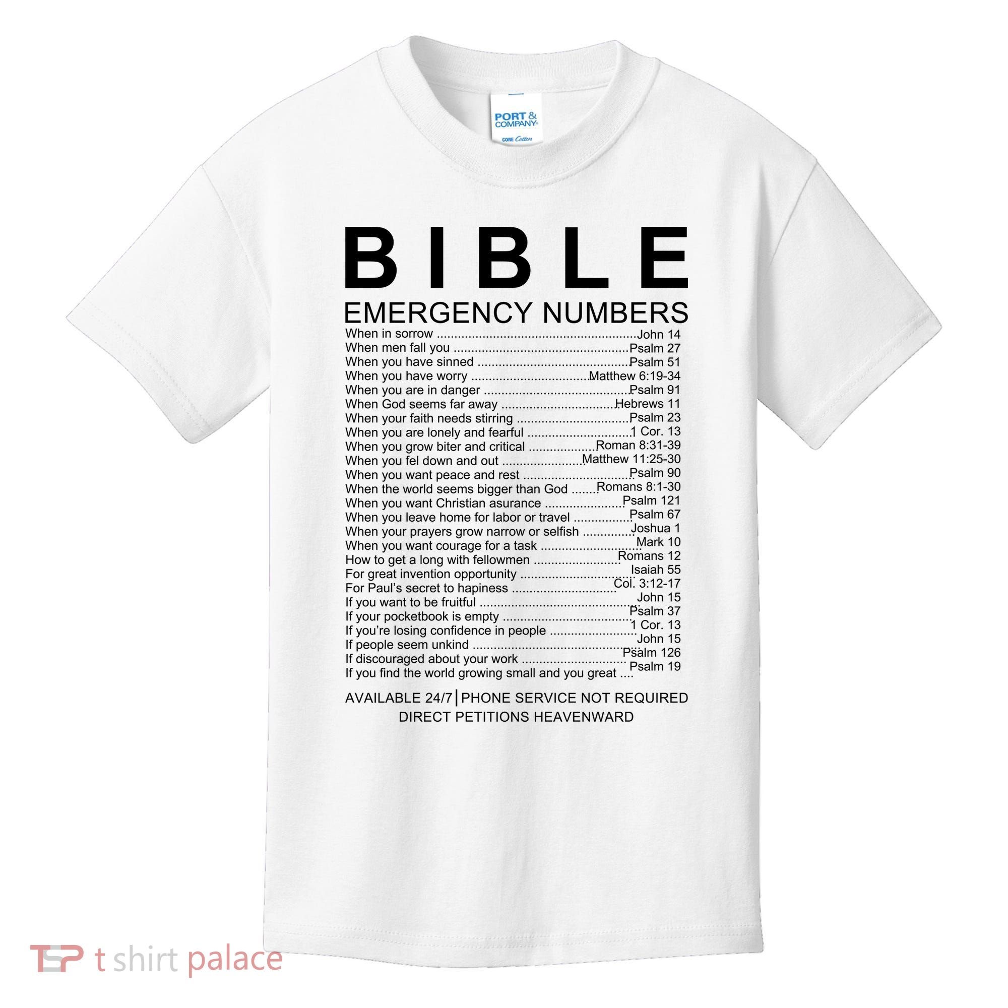 Christian Bible Emergency Numbers Kids T-Shirt