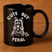 Cute But Feral Funny Sarcastic Raccoon 11oz C Handle Ceramic Mug thumb 3