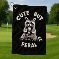 Cute But Feral Funny Sarcastic Raccoon Golf Towel thumb 1