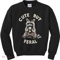 Cute But Feral Funny Sarcastic Raccoon Kids Sweatshirt thumb 0