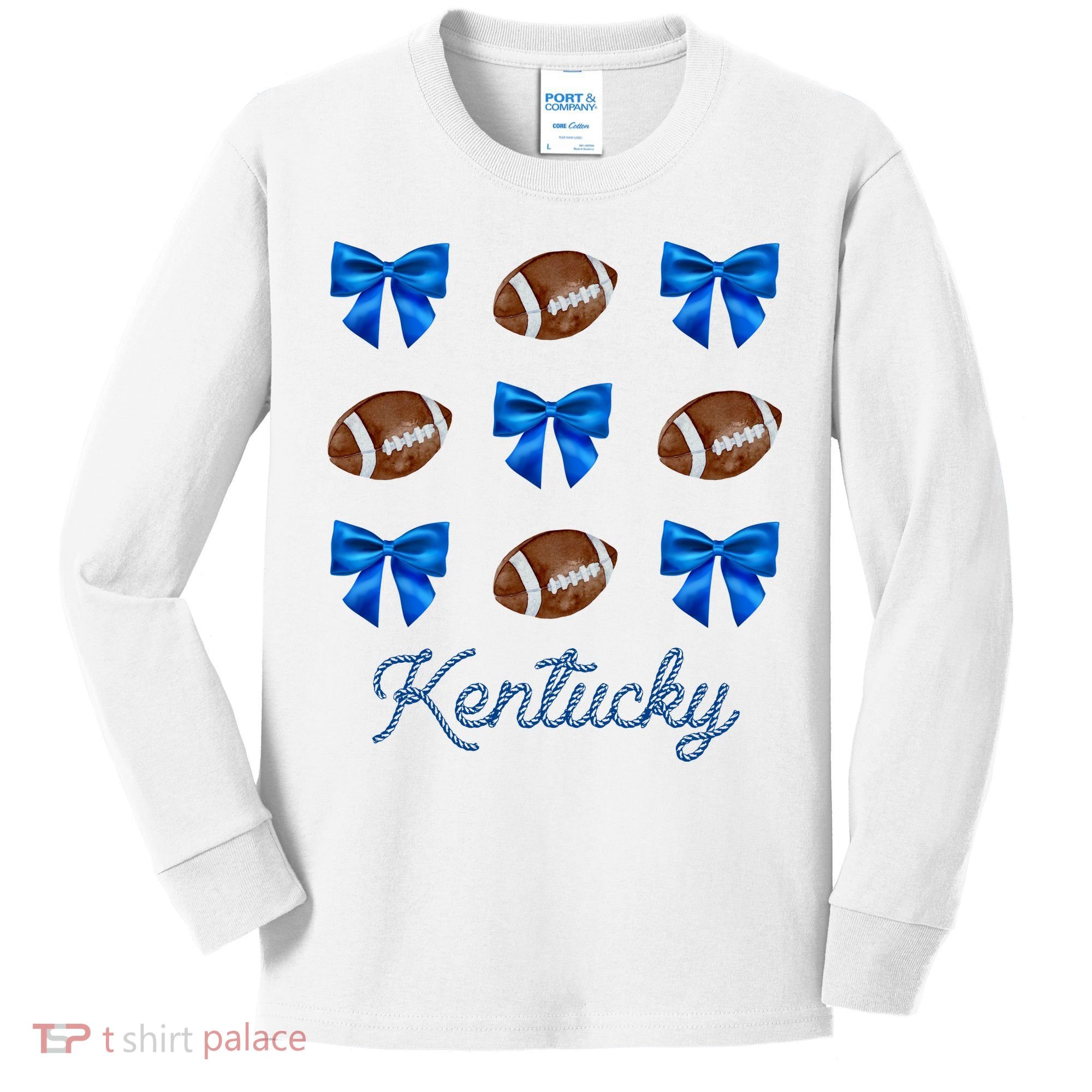 Coquette Bow Football Kentucky Lover Kids Long Sleeve Shirt