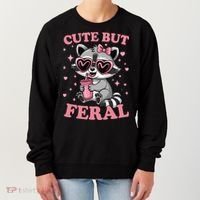 Cute But Feral Funny Racoon With Glasses Gift Women's Sweatshirt thumb 0