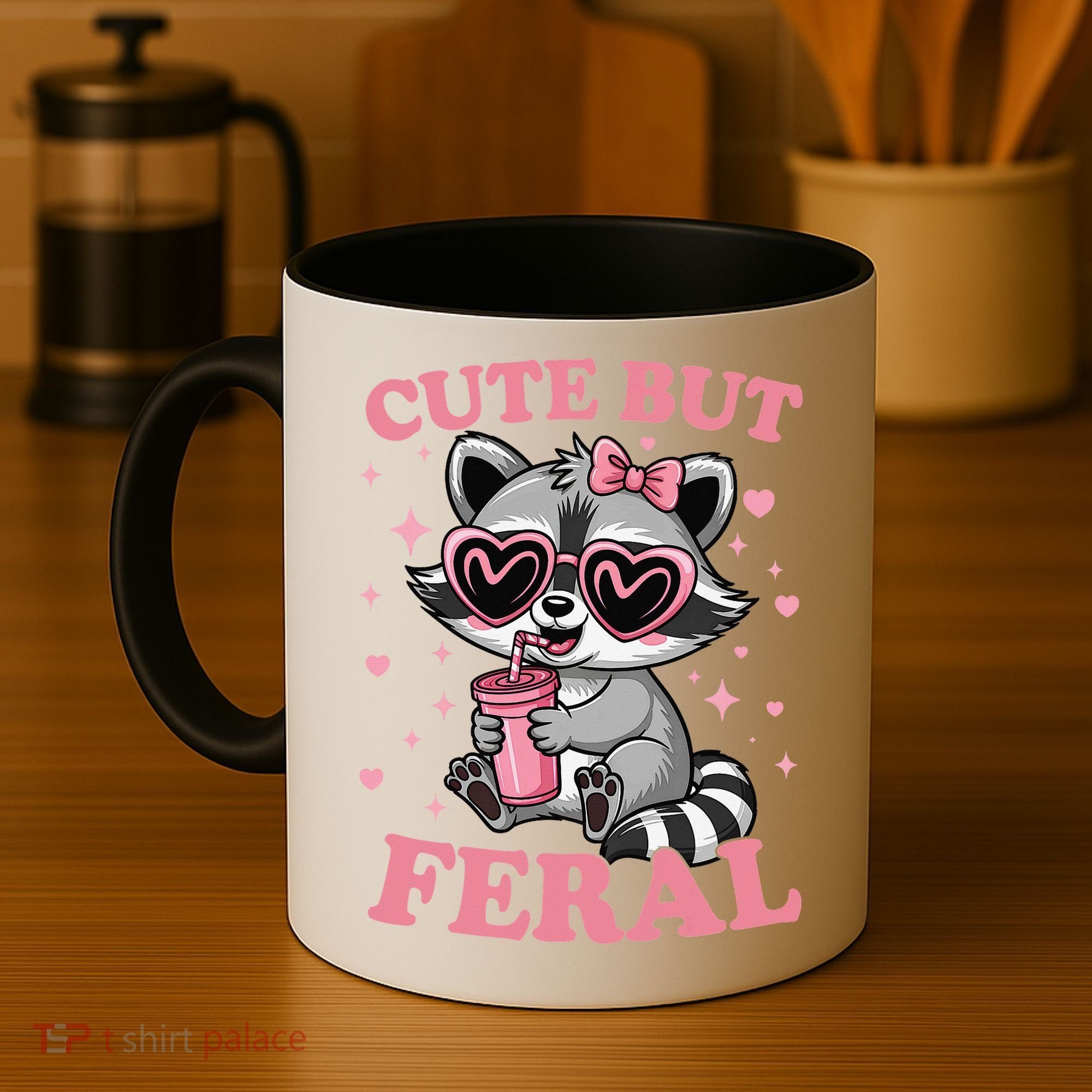 Cute But Feral Funny Racoon With Glasses Gift Coffee Mug