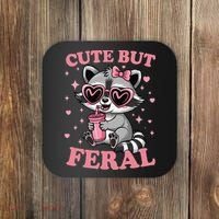 Cute But Feral Funny Racoon With Glasses Gift Coaster thumb 0