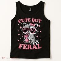 Cute But Feral Funny Racoon With Glasses Gift Tank Top thumb 2