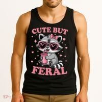 Cute But Feral Funny Racoon With Glasses Gift Tank Top thumb 3