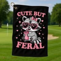 Cute But Feral Funny Racoon With Glasses Gift Golf Towel thumb 1