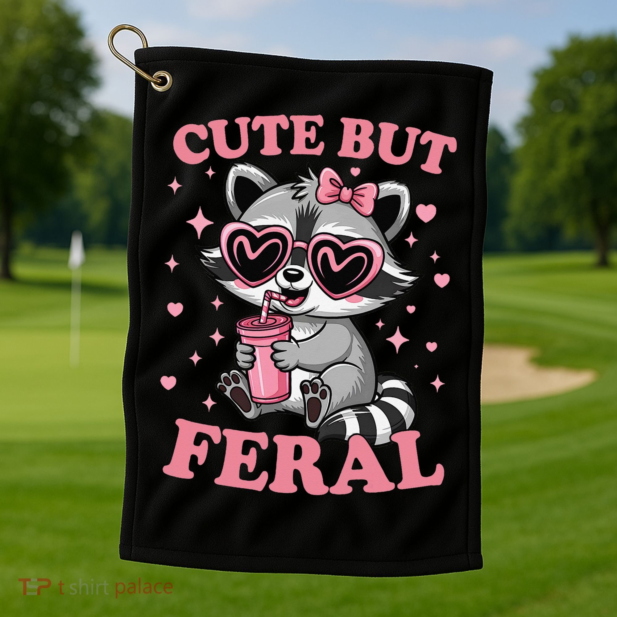 Cute But Feral Funny Racoon With Glasses Gift Golf Towel