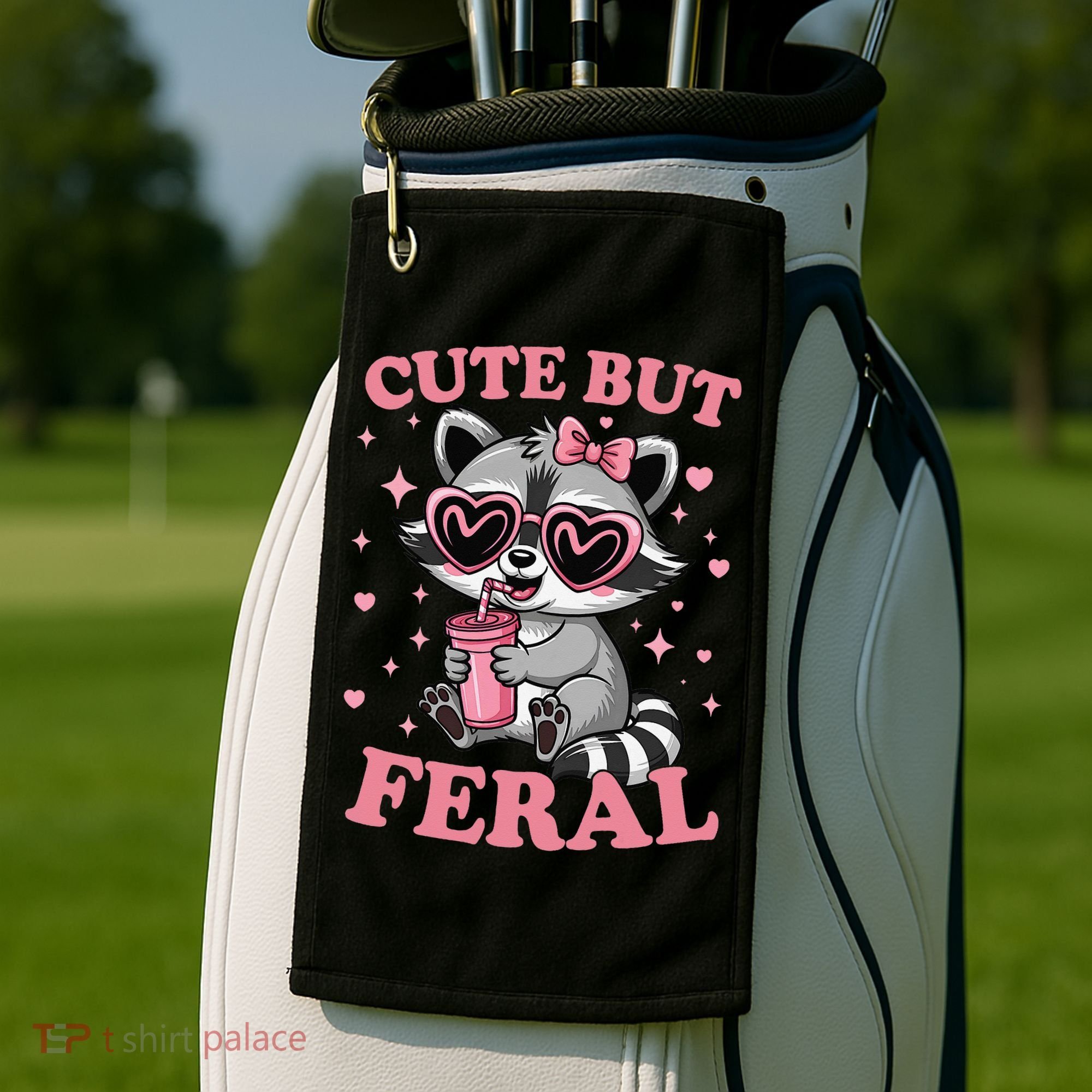 Cute But Feral Funny Racoon With Glasses Gift Golf Towel