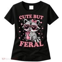 Cute But Feral Funny Racoon With Glasses Gift Women's T-Shirt thumb 0