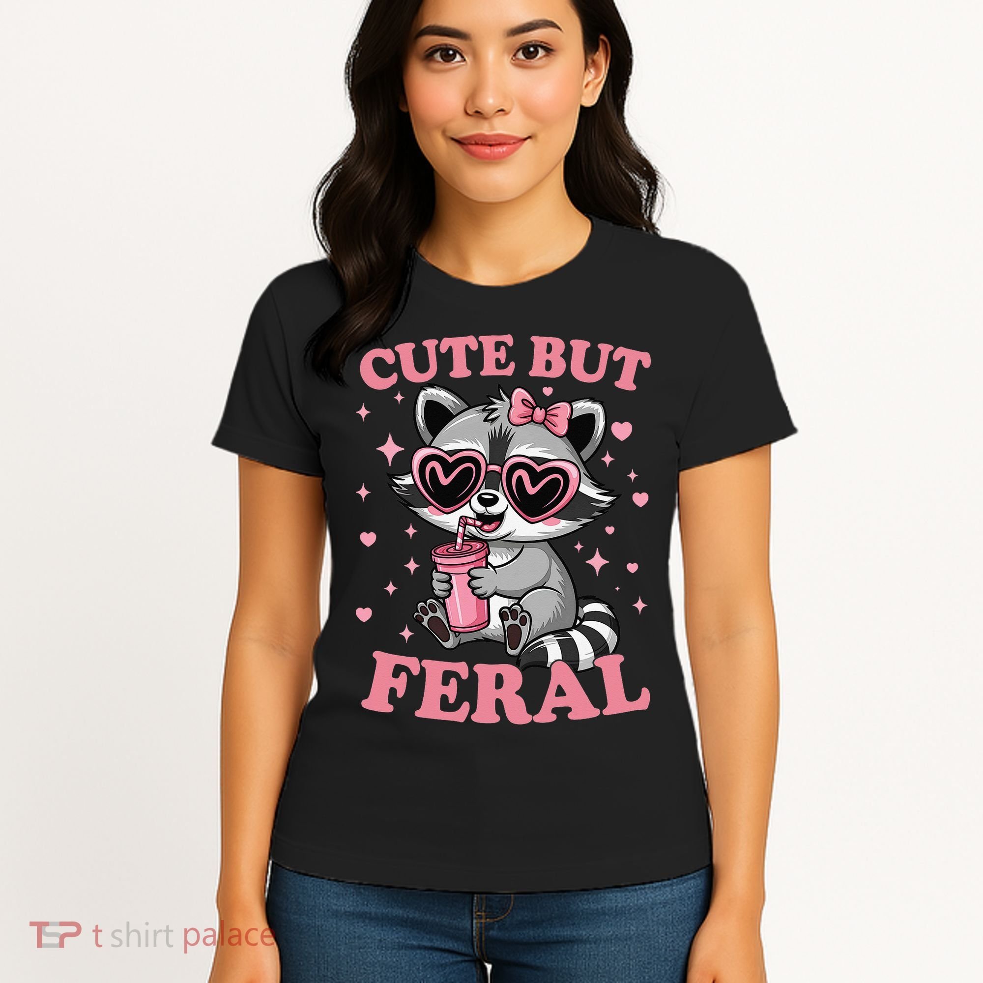 Cute But Feral Funny Racoon With Glasses Gift Women's T-Shirt
